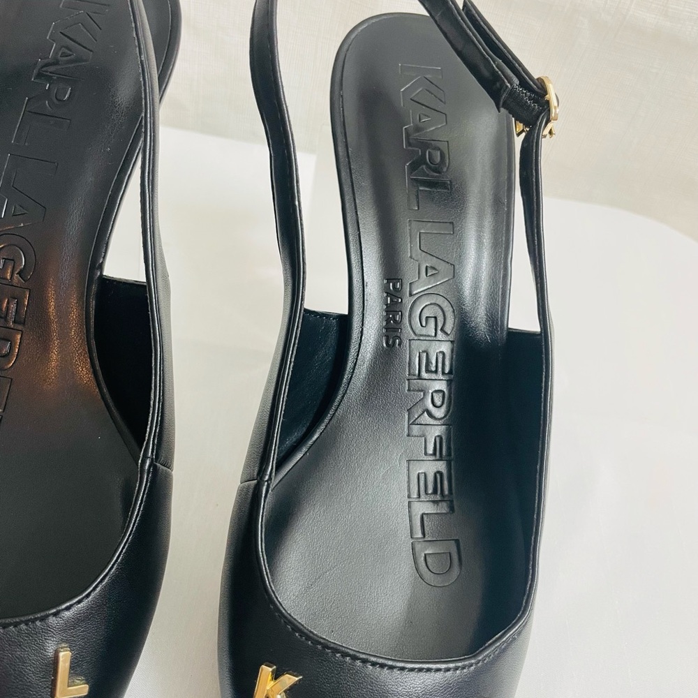 Karl Lagerfeld Paris Heels Black logo charms Size US 9 M - Picture 3 of 10